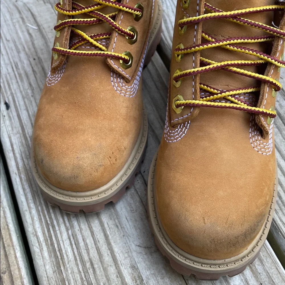 Timberland Premium 6-Inch Waterproof Wheat Nubuck Boots Kids Size 9